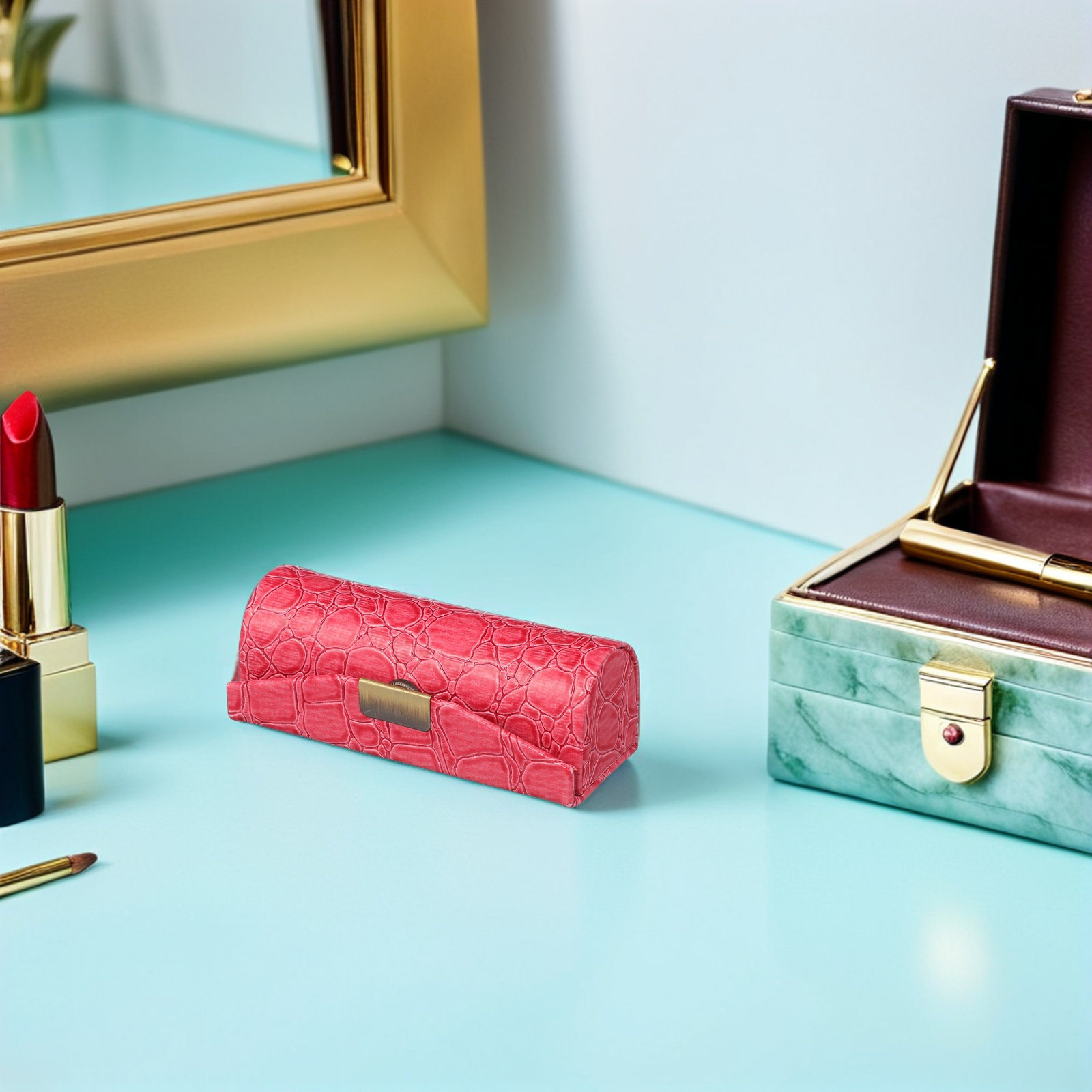 Lip Balm - PU製リップスティックケース – リップスティック、リップバーム、化粧品を収納できるコンパクトなトラベル用メイクアップオーガナイザー